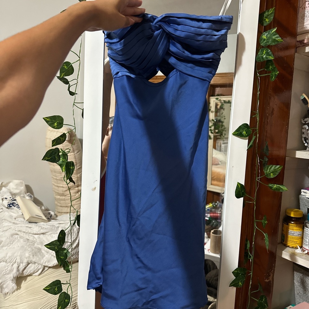 Blue satin mini dress